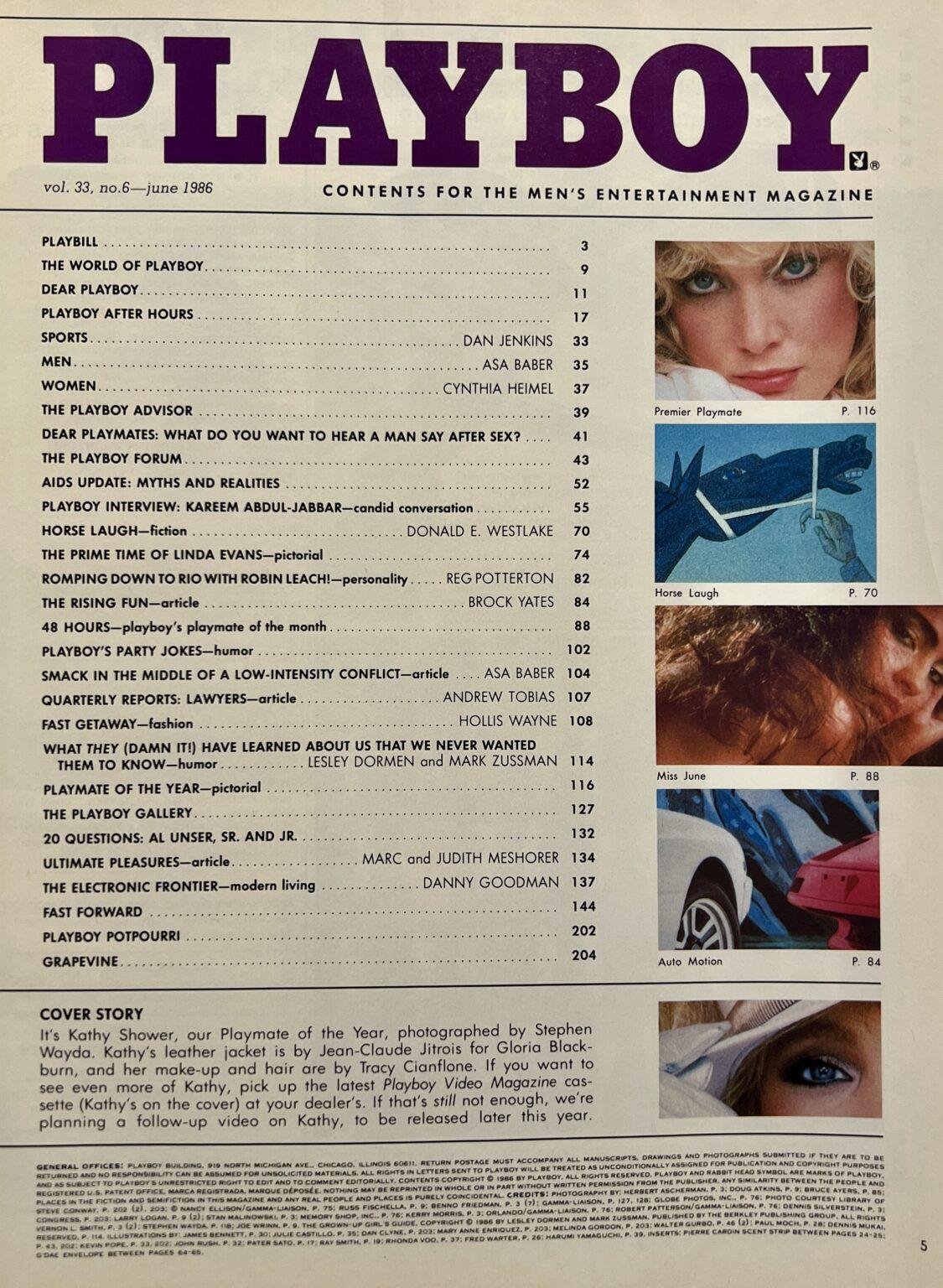 Playboy June 1986 *Linda Evans & Playmate Of The Year Kathy Showers
