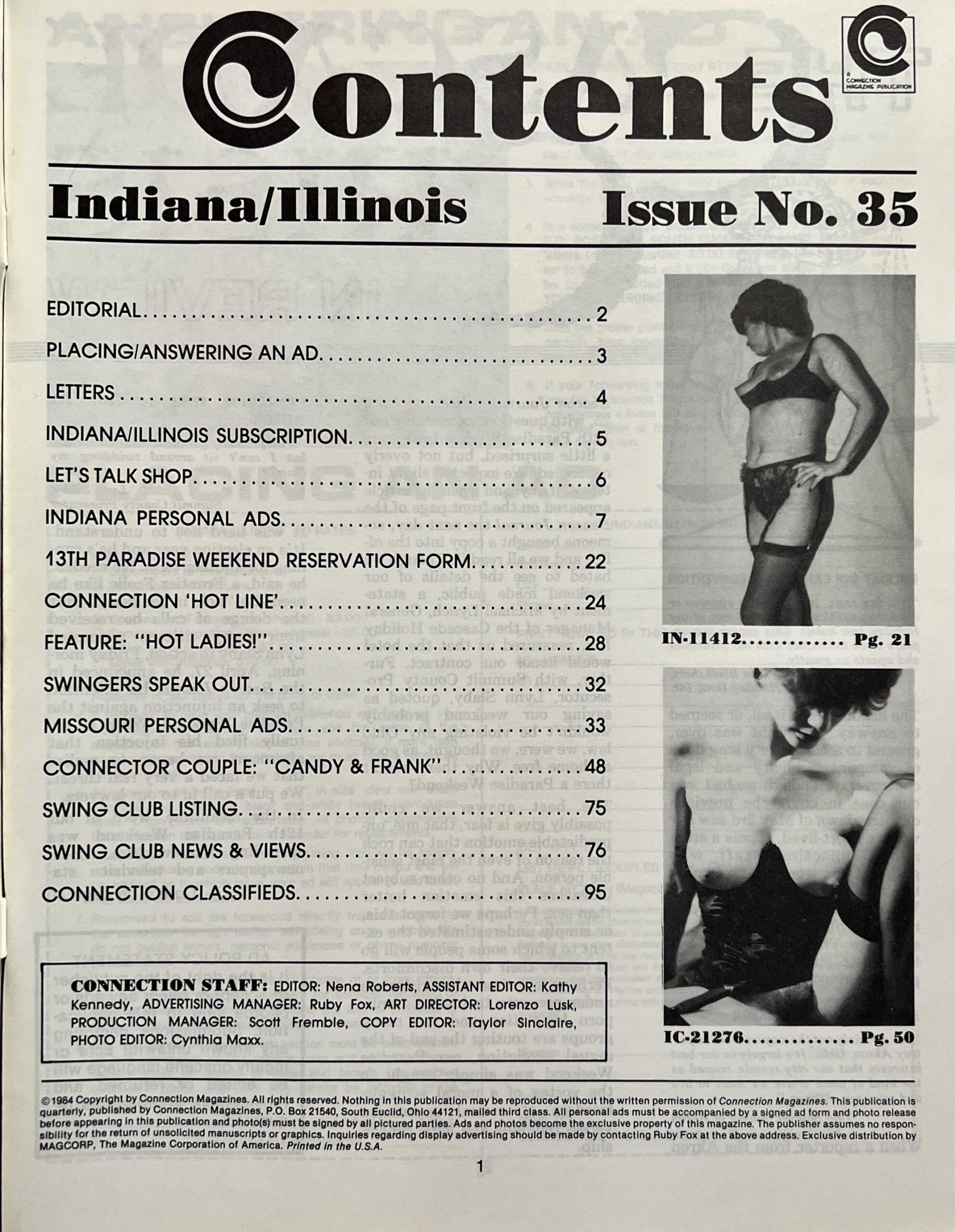 Indiana Illinois Connection #34 1984 Adult Personals-Swingers-Contatcts Magazine