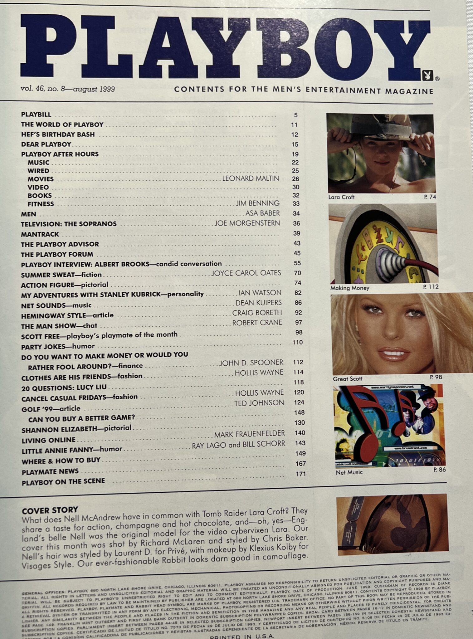 Playboy August 1999 *TOMB Raider Nell Mc Andrews AKA Lara Croft NUDE