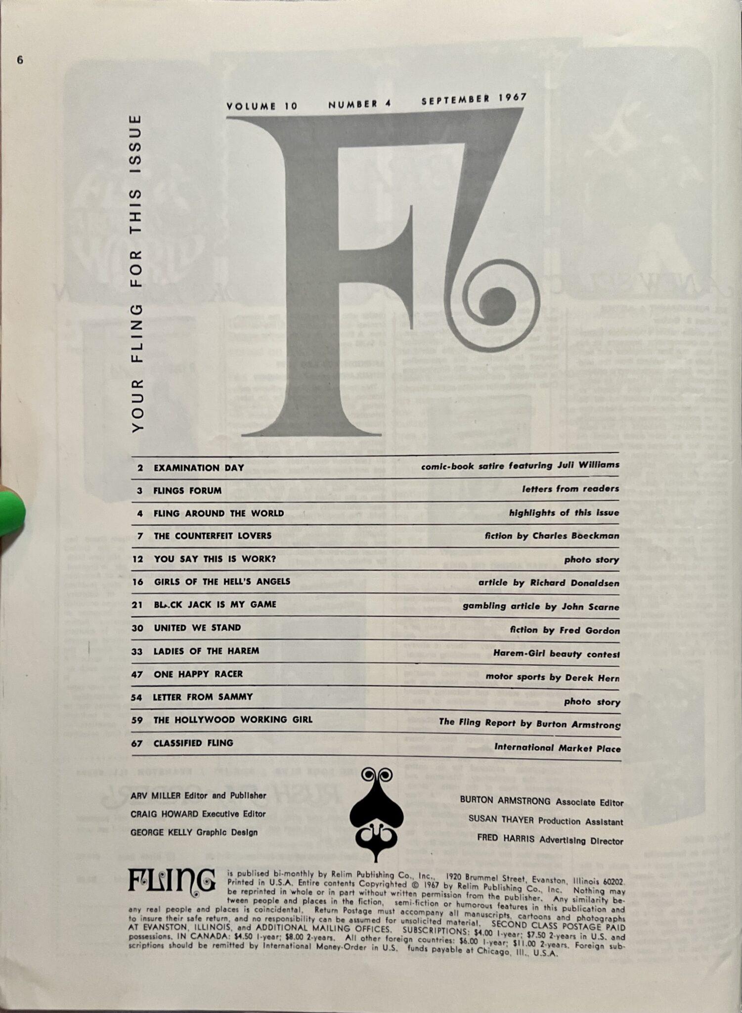 Fling September 1967 Adult Pinups Magazine *Joan Brinkman* - Vintage