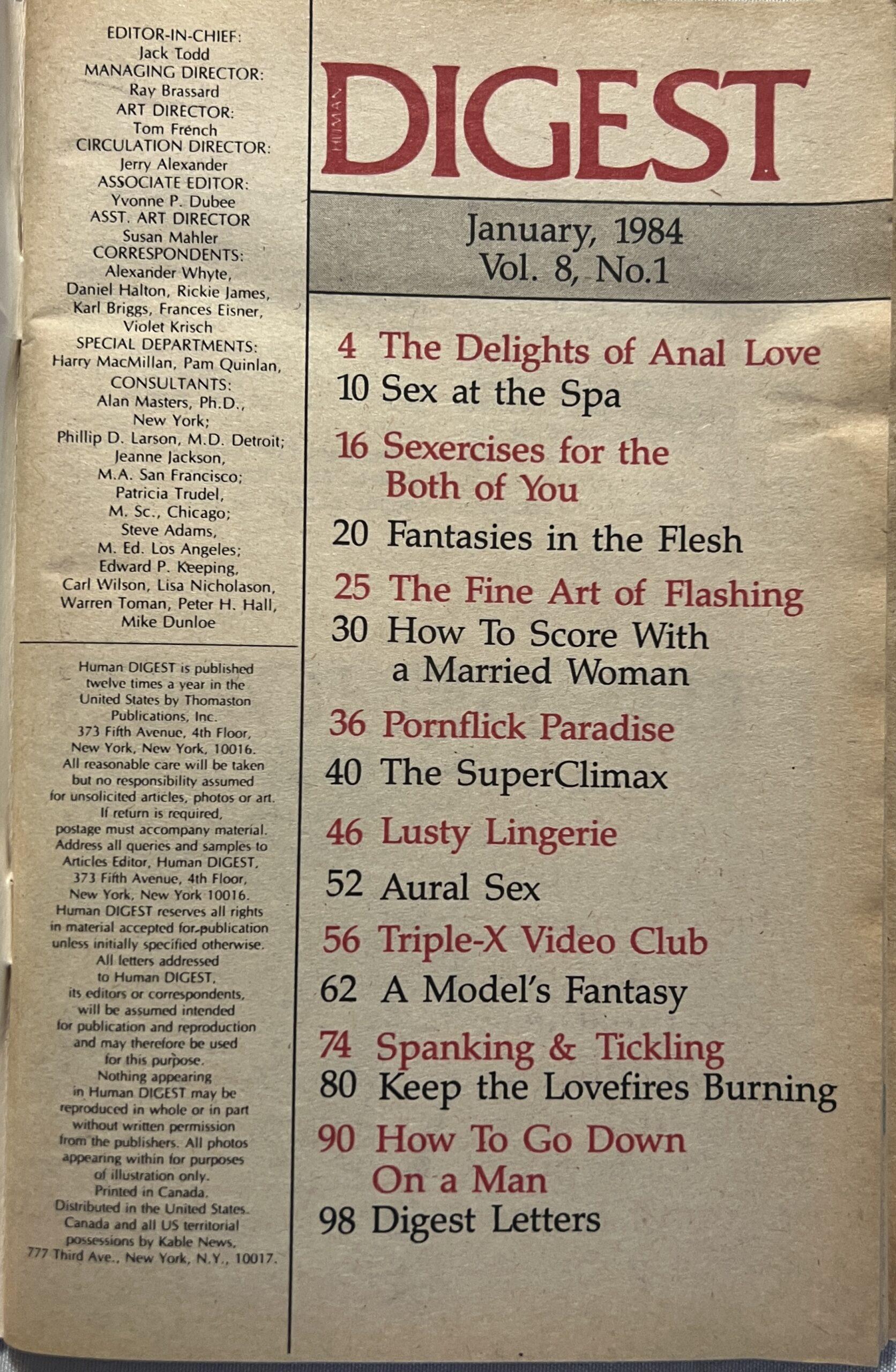 Human Digest 8/1 January 1984 Adult Digest Letters Booklet - VM16